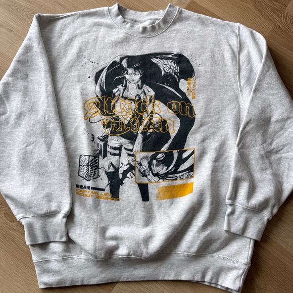 Attack On Titan Captain Levi Sweater Unisex Crewneck Grey Anime Size XL - Picture 2 of 5